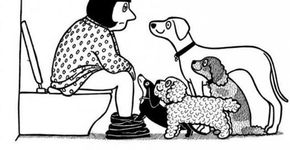 Ilustrações retratam a divertida convivência entre cachorros e seus donos