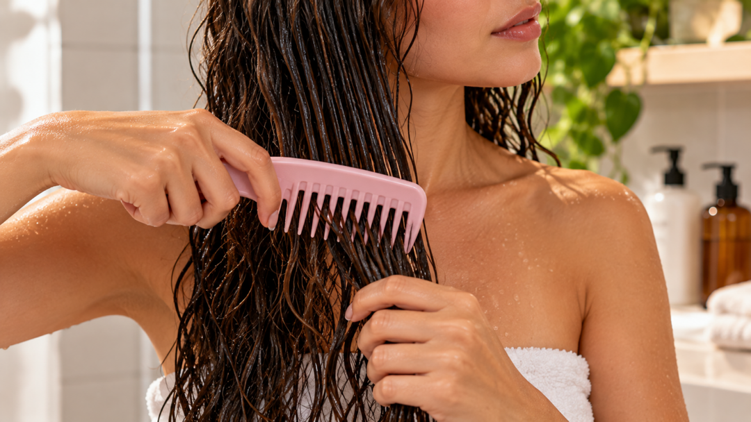 Pente de dentes largos pode facilitar o desembaraço do cabelo molhado. Veja como começar pelas pontas e evitar puxões que favorecem a quebra.