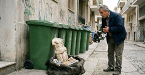 Um homem abriu um saco de lixo deixado ao lado da rua e encontrou uma estátua grega com cerca de 2 mil anos