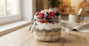 Aveia, iogurte grego e chia no mesmo pote: esse café da manhã fica pronto na geladeira durante a noite e reúne proteína, cálcio e fibras sem precisar ligar o fogão
