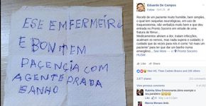 Paciente de 84 anos agradece por cuidado de enfermeiro em guardanapo e sensibiliza redes sociais