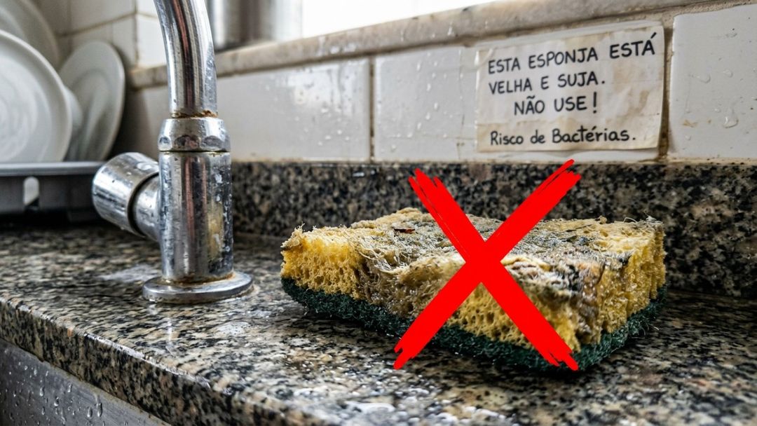 Substituir a esponja semanalmente e garantir sua secagem completa em suportes vazados previne infecções e protege a saúde da família.