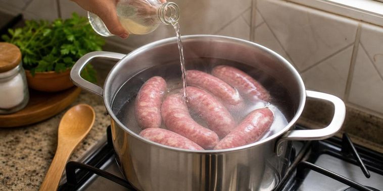 Featured main: Por que um pouco de vinagre comum na água do cozimento realmente impede que as linguiças estourem facilmente