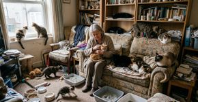 Uma aposentada morava em seu pequeno apartamento com 40 gatos resgatados da rua, incluindo três idosos, dois cegos e um paraplégico