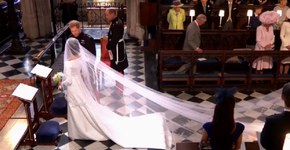 Vestido de noiva de Meghan impressiona pelo véu de 5 metros