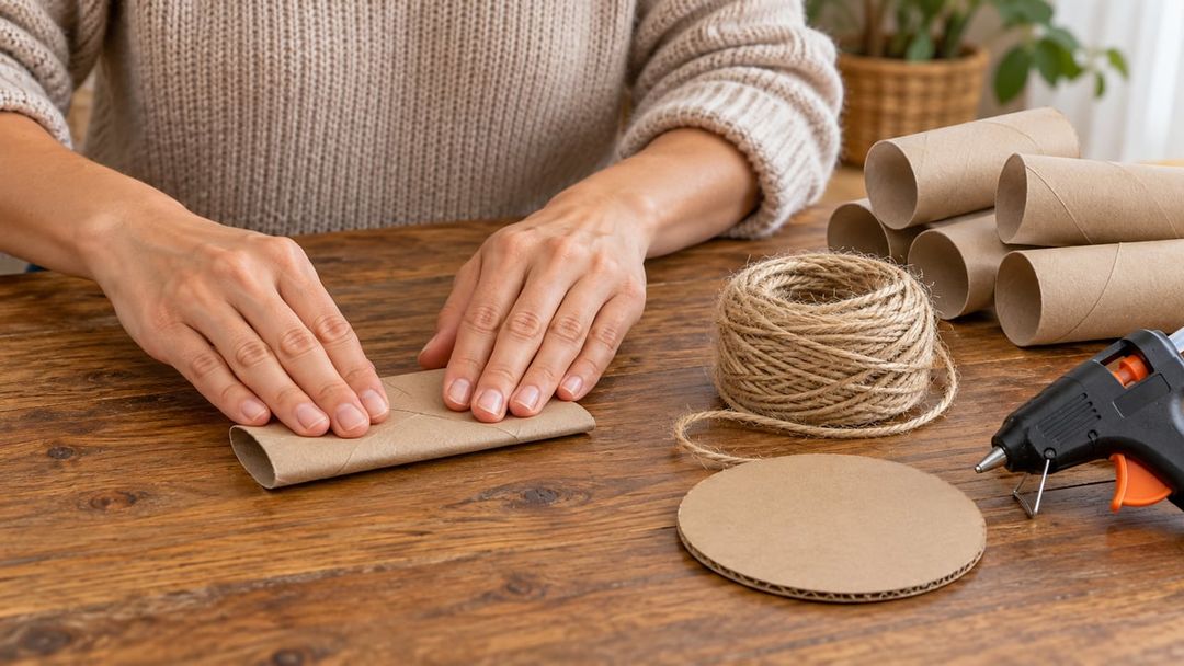 O acabamento com juta, sisal ou barbante ajuda o papelão a ganhar firmeza e aparência decorativa – Imagem ilustrativa criada por inteligência artificial