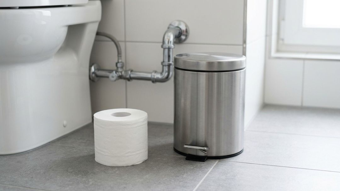 O uso correto da lixeira no banheiro protege as tubulações e evita transtornos e refluxos de esgoto.