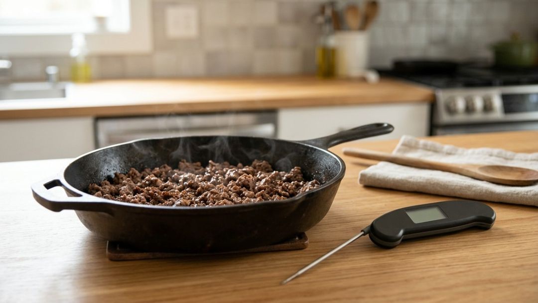 Insira a haste metálica no centro da carne para obter uma medição precisa e evitar riscos à saúde.