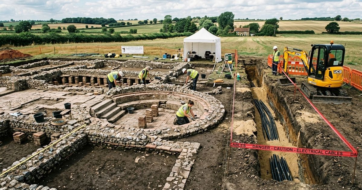 Uma obra para levar energia de um parque eólico atravessou um campo onde ninguém esperava encontrar nada e revelou uma villa romana com banheiro particular