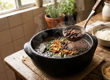 Featured side: Os chefs concordam: “O feijão não é feito apenas com água, mas sim com folhas de louro, alho frito e um bom caldo de carne caseiro.”
