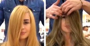 Cabeleireiro tinge cabelo de mulher com Nutella