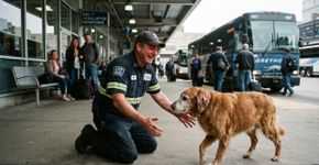 Há seis anos trabalhando no mesmo terminal, motorista encontra novamente o cachorro que costumava esperar seu ônibus no ponto final antes de desaparecer por oito meses, mas o animal retorna mais velho, com uma orelha machucada, e volta a dormir todas as noites debaixo do banco onde os dois dividiam biscoitos