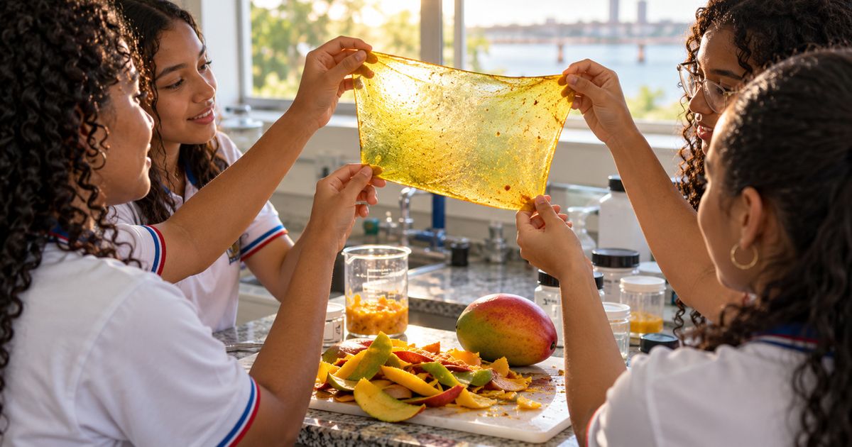 Quatro estudantes de escola pública na Bahia transformam resíduos de manga em bioplástico e conquistam prêmio científico com alternativa ao descarte da fruta