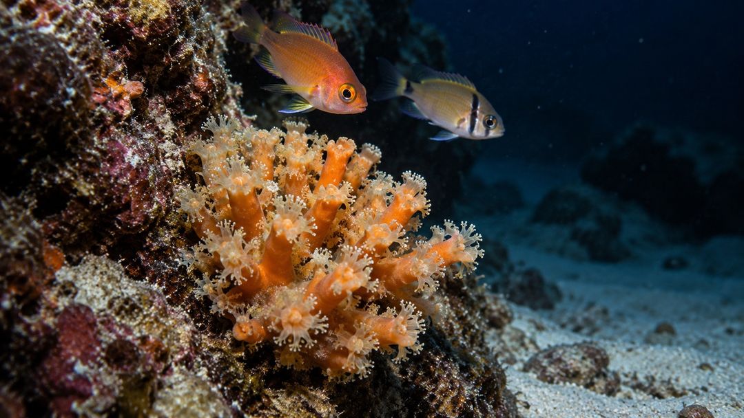 Peixes também foram registrados circulando entre as estruturas de coral.