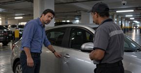 Motorista deixa o carro em um estacionamento durante o expediente, volta no fim do dia com um amassado na porta e ouve que as câmeras não pegam justamente a vaga onde ele parou
