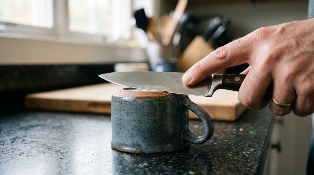 Coloque a caneca virada para baixo sobre uma superfície firme e plana.
