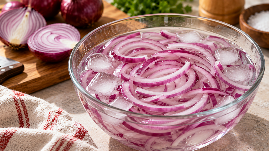 Cebola muito ardida na salada? Veja como a água gelada ajuda a suavizar a pungência, preservar a textura e deixar o ingrediente mais equilibrado.