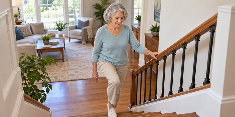 Featured main: Três treinadores concordam: “Após os 60 anos, a força e a massa muscular melhoram se você subir e descer escadas todos os dias.”