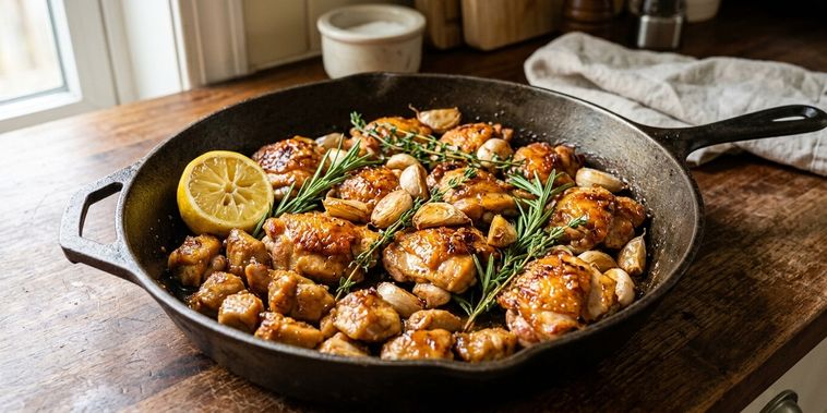 Featured main: Os cozinheiros espanhóis concordam: “O frango com alho não melhora com mais alho, mas sim com soja, suco de um limão e alecrim.”
