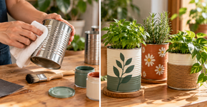 Latas de leite vazias podem ganhar uma segunda vida como vasos que parecem peças de decoração