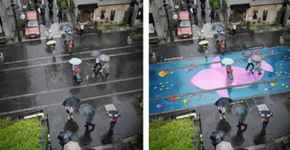 Ruas na Coreia ganham murais coloridos visíveis apenas em dias de chuva
