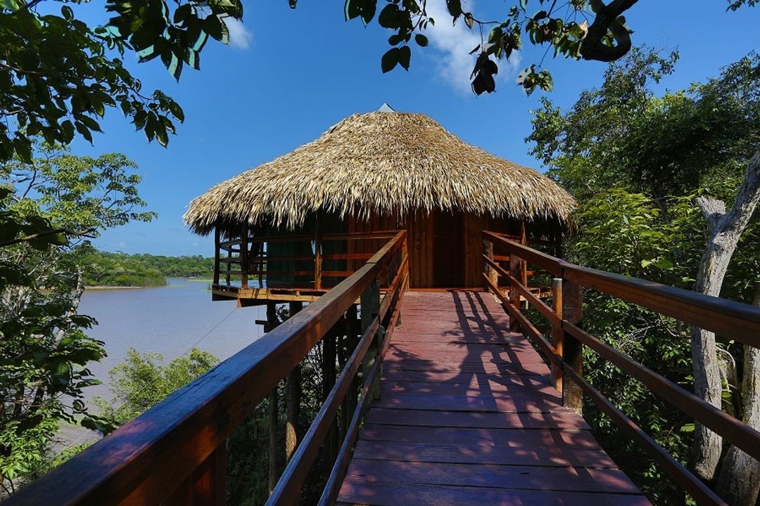O Juma Amazon Lodge tem 20 bangalôs construídos sobre palafitas