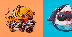 Artista retrata animais selvagens como assassinos ‘fofos’