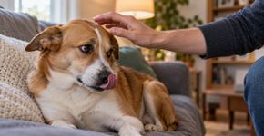 Cachorro que lambe os lábios sem comida por perto pode estar mostrando um dos primeiros sinais de estresse
