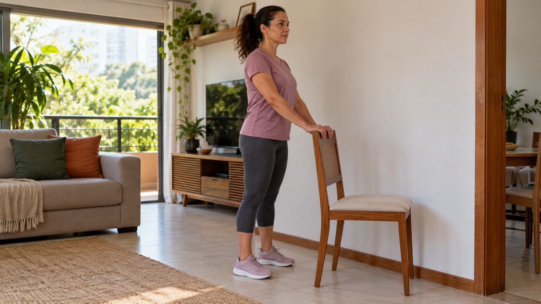 Uma cadeira firme pode oferecer apoio durante o exercício em casa.