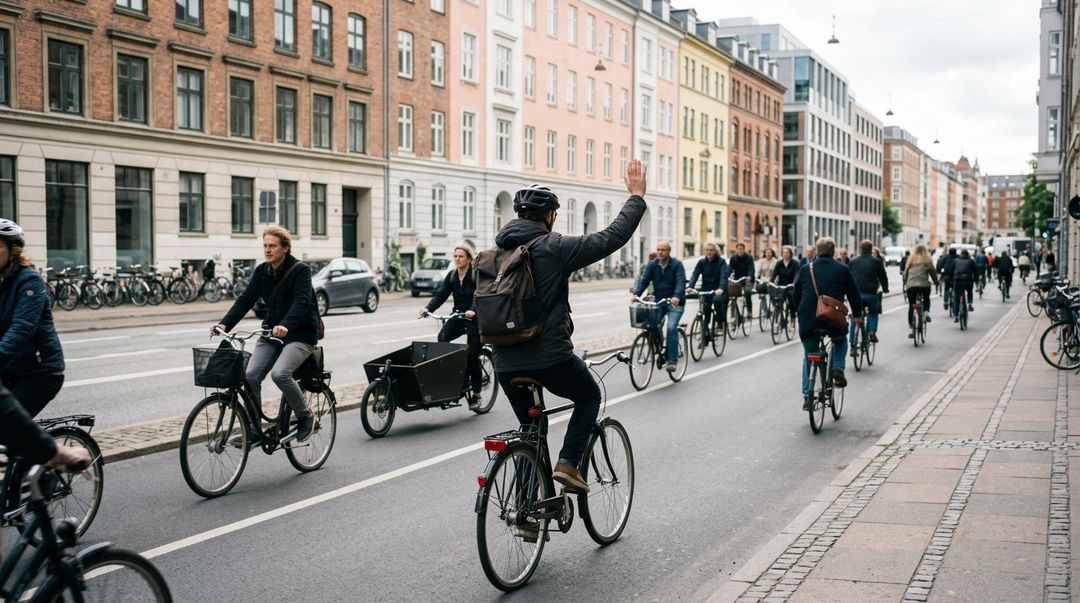 A sinalização correta evita colisões nas movimentadas ciclovias dinamarquesas.