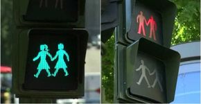Semáforos com imagens de casais gays ocupam as ruas de Madri