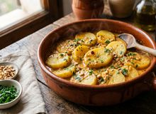 Featured side: As melhores batatas não são fritas nem assadas: são preparadas com 8 dentes de alho, caldo de galinha e avelãs