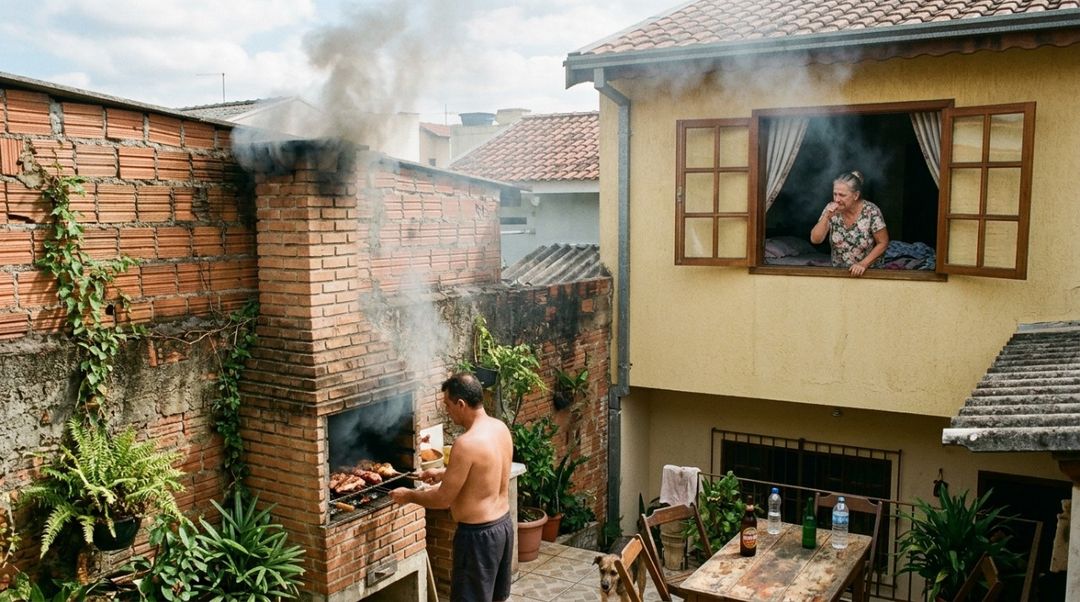 Não existe uma regra única nacional que proíba qualquer churrasqueira junto à divisa.