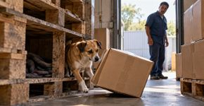 Funcionário de depósito percebe que caixas leves aparecem deslocadas todas as manhãs perto da porta dos fundos, marca o chão com fita e descobre um cachorro entrando por baixo do portão para dormir atrás dos pallets durante a noite
