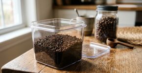 Se o pote de plástico ficou com cheiro forte, coloque borra de café seca: ela ajuda a absorver o odor até da borracha de vedação