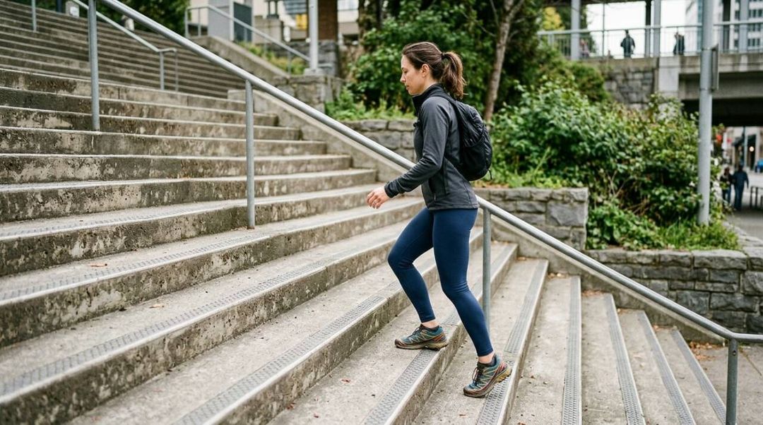Quer usar a escada como exercício? Veja como alternar subidas e pausas, aumentar a intensidade aos poucos e escolher alternativas em terreno plano.