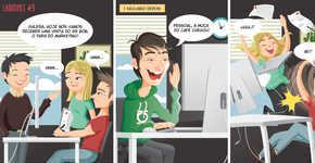 Tirinhas retratam a rotina de uma agência de publicidade