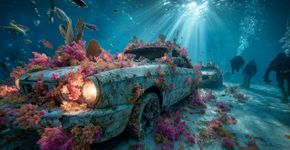 Carros de concreto submersos em Miami viram base para corais crescerem e peixes encontrarem abrigo no fundo do mar
