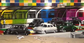 Eduardo Kobra pinta mural no aeroporto de Congonhas com cena dos anos 50