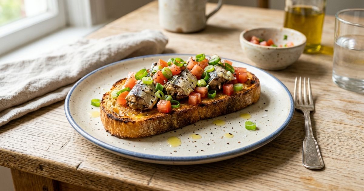 Os cozinheiros concordam: “A sardinha enlatada fica melhor com pão torrado, tomate picado e cebolinha”