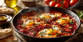 Receita do Oriente Médio combina proteína dos ovos com nutrientes do tomate e especiarias em uma frigideira só