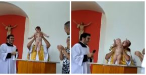 Este bebê gostou tanto do batismo que gargalhou e bateu palmas