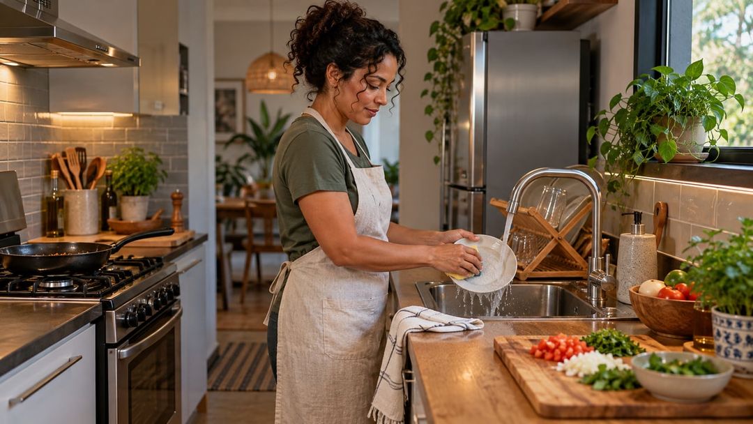 Menos objetos sujos à vista diminuem distrações e liberam espaço para cozinhar – Imagem ilustrativa criada por inteligência artificial