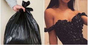 Blogueira cria vestido de gala usando pedaços de sacos de lixo