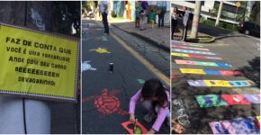 Contra acidentes de trânsito, pais e professores colorem rua de escola infantil