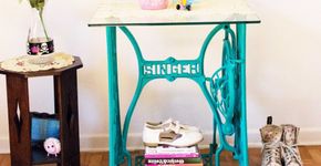 Faça uma mesa com máquina de costura antiga