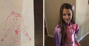 Menina desenha seu vestido dos sonhos e avó faz o modelo para ela
