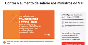 Protesto contra salários do STF passa 2,7 milhões de assinaturas