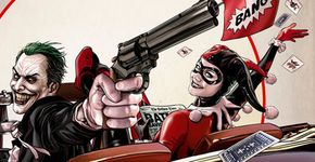 Vilões e heróis da DC Comics retratados em estilo vintage