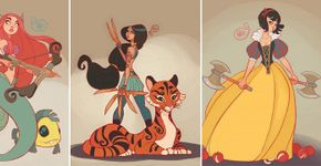 Princesas da Disney usam armas medievais em ilustrações